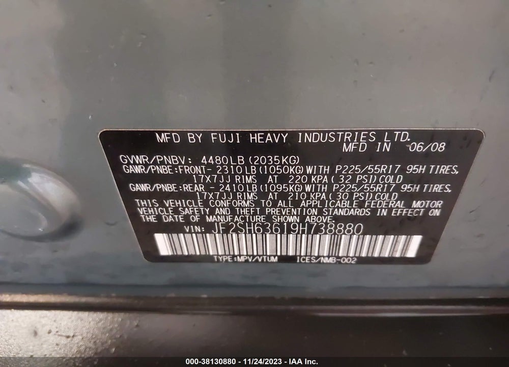 2009 SUBARU FORESTER 2.5X VIN: JF2SH63619H738880