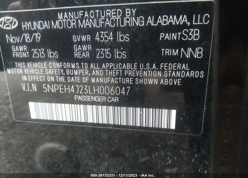 2020 HYUNDAI SONATA LIMITED VIN: 5NPEH4J23LH006047