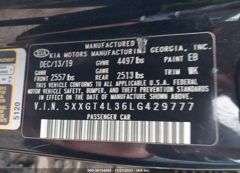 2020 KIA OPTIMA LX VIN: 5XXGT4L36LG429777