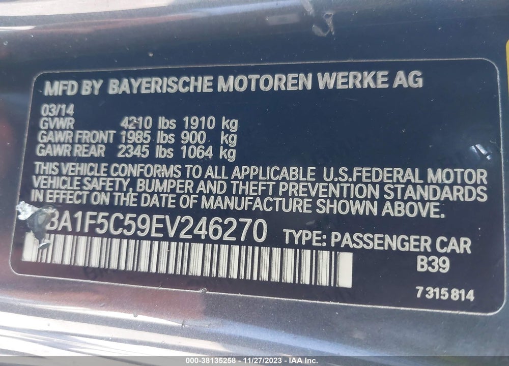 2014 BMW 228I VIN: WBA1F5C59EV246270