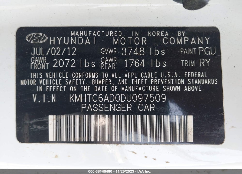 2013 HYUNDAI VELOSTER BASE W/BLACK VIN: KMHTC6AD0DU097509