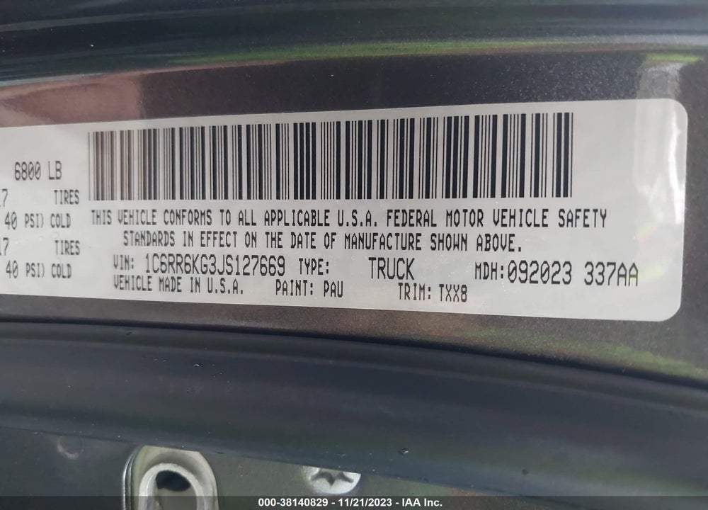 2018 RAM 1500 TRADESMAN 4X2 5'7 BOX VIN: 1C6RR6KG3JS127669