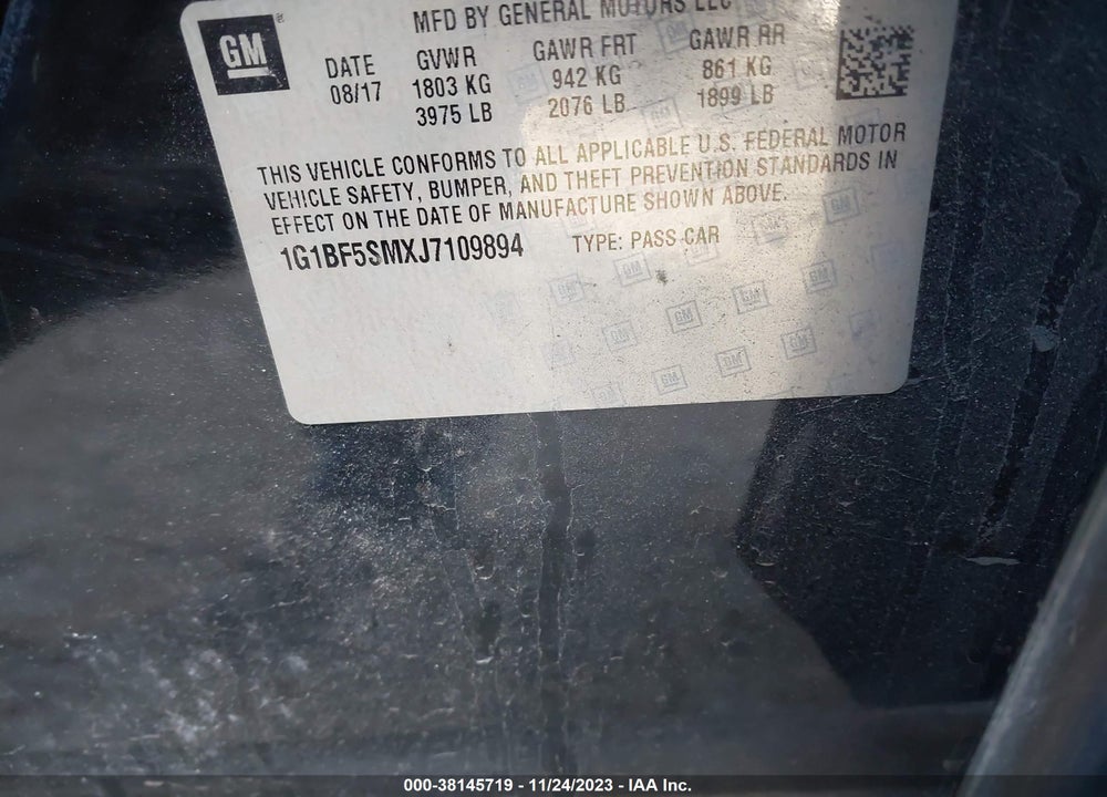 2018 CHEVROLET CRUZE PREMIER AUTO VIN: 1G1BF5SMXJ7109894
