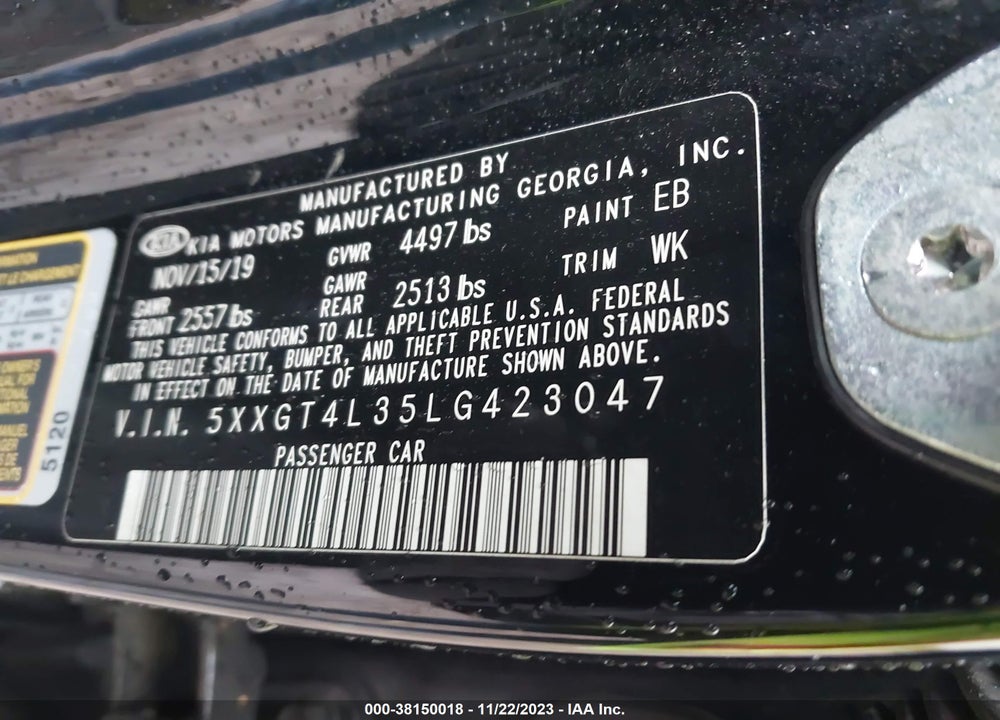2020 KIA OPTIMA VIN: 5XXGT4L35LG423047