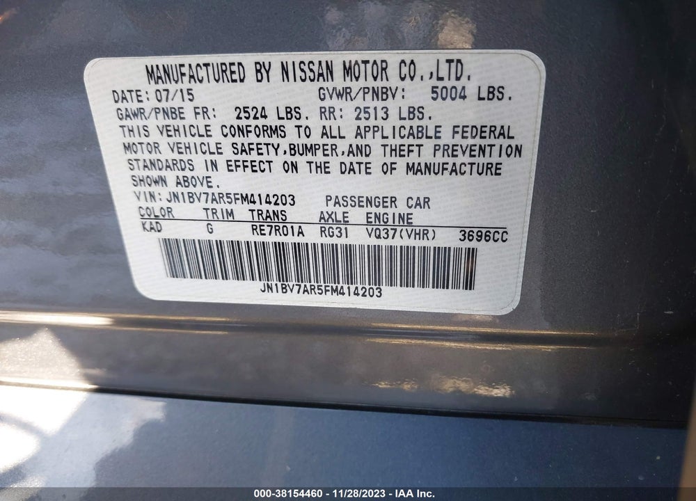 2015 INFINITI Q50 PREMIUM VIN: JN1BV7AR5FM414203