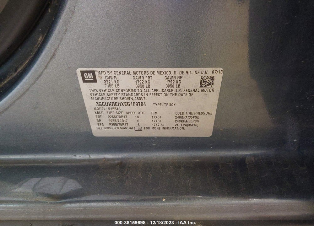 2014 CHEVROLET SILVERADO 1500 1LT VIN: 3GCUKREHXEG169704