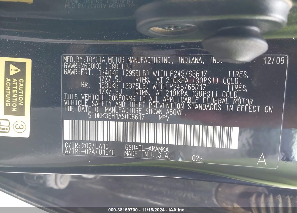 2010 TOYOTA HIGHLANDER SE V6 VIN: 5TDKK3EH1AS006617