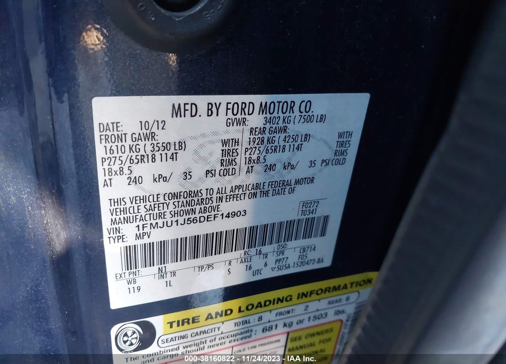 2013 FORD EXPEDITION XLT VIN: 1FMJU1J56DEF14903