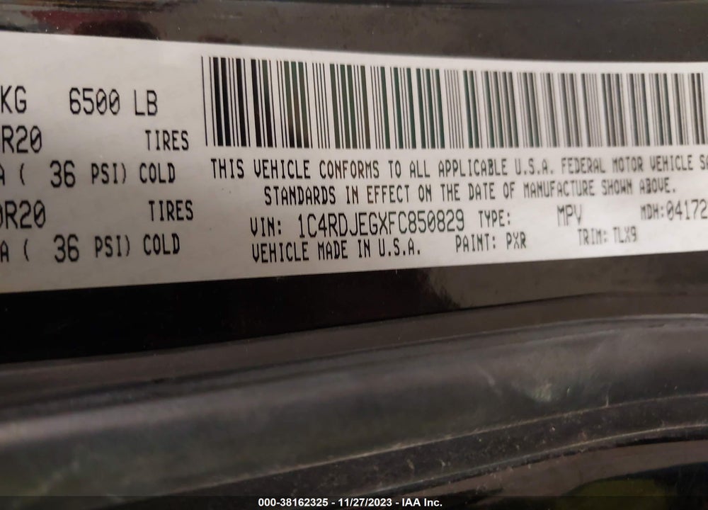 2015 DODGE DURANGO CITADEL VIN: 1C4RDJEGXFC850829