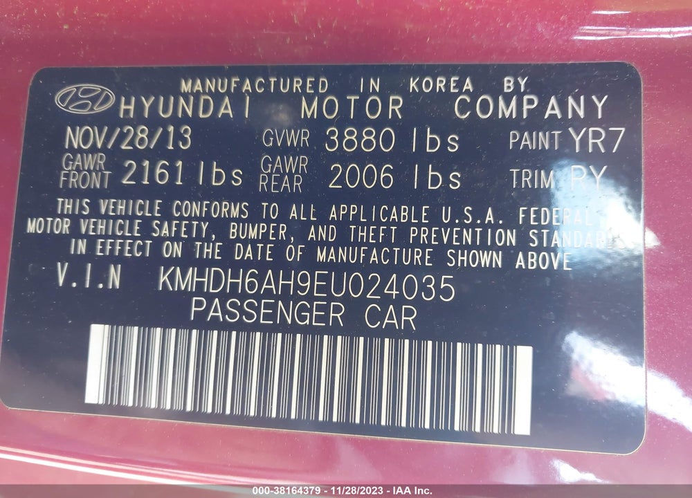 2014 HYUNDAI ELANTRA VIN: KMHDH6AH9EU024035