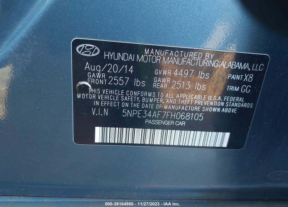 2015 HYUNDAI SONATA SPORT VIN: 5NPE34AF7FH068105