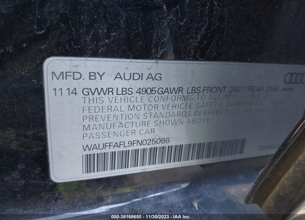 2015 AUDI A4 2.0T PREMIUM VIN: WAUFFAFL9FN025066