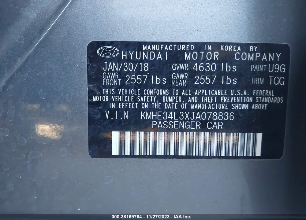 2018 HYUNDAI SONATA HYBRID LIMITED VIN: KMHE34L3XJA078836