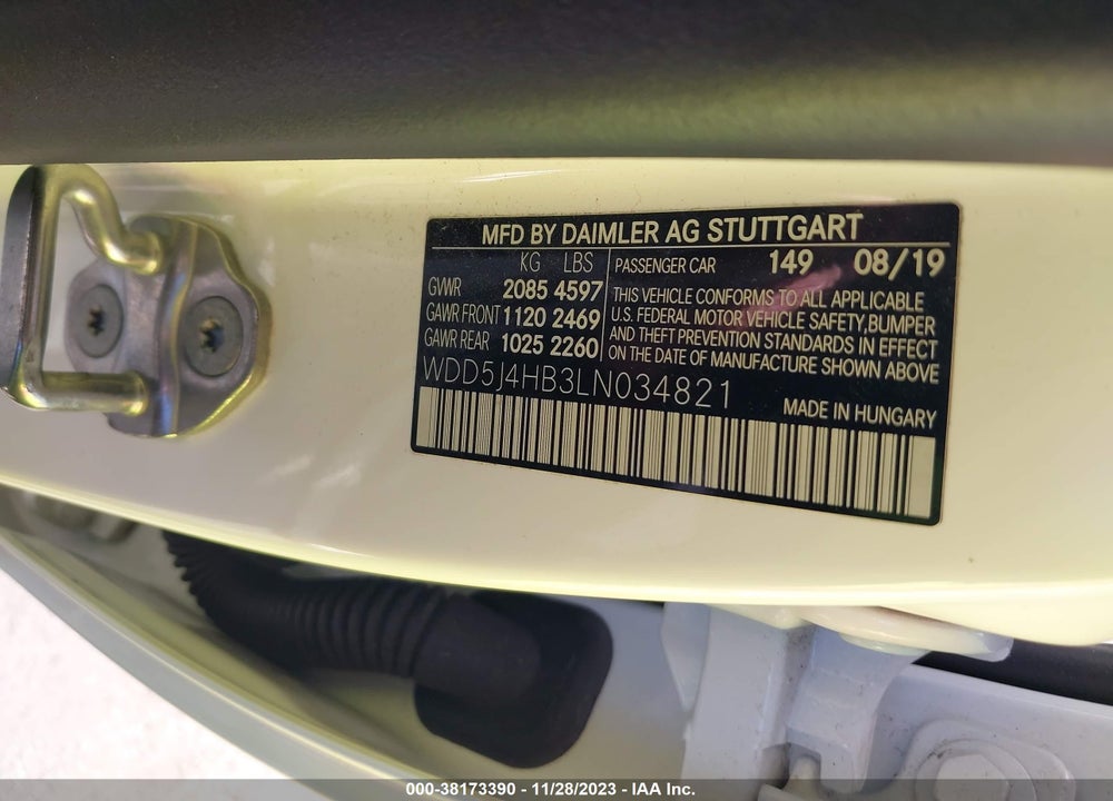 2020 MERCEDES-BENZ CLA 250 VIN: WDD5J4HB3LN034821