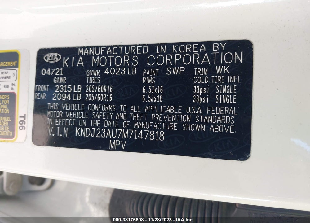 2021 KIA SOUL LX VIN: KNDJ23AU7M7147818