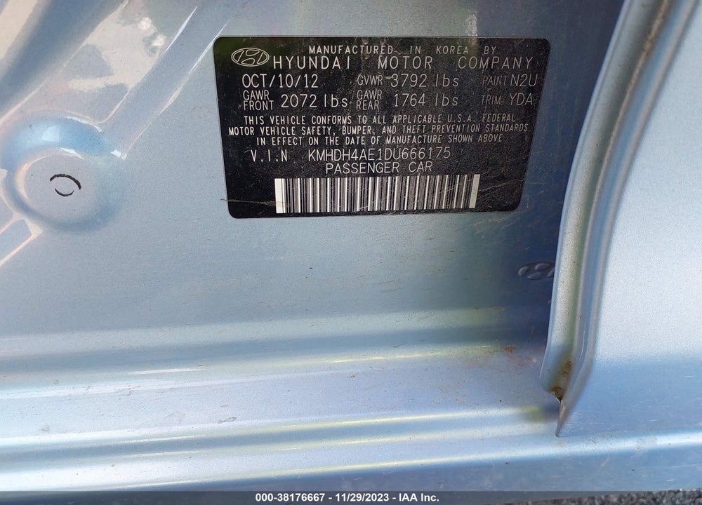 2013 HYUNDAI ELANTRA GLS (ULSAN PLANT) VIN: KMHDH4AE1DU666175