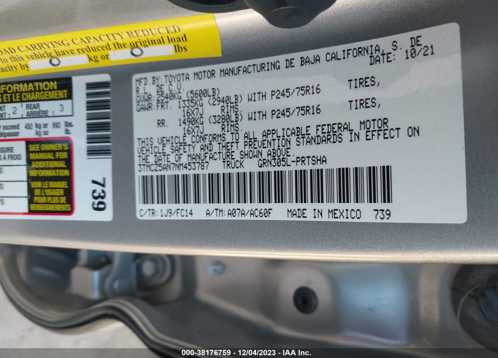 2022 TOYOTA TACOMA SR5 V6 VIN: 3TMCZ5AN7NM453787