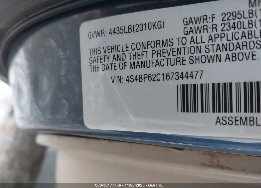 2006 SUBARU OUTBACK 2.5I LIMITED VIN: 4S4BP62C167344477
