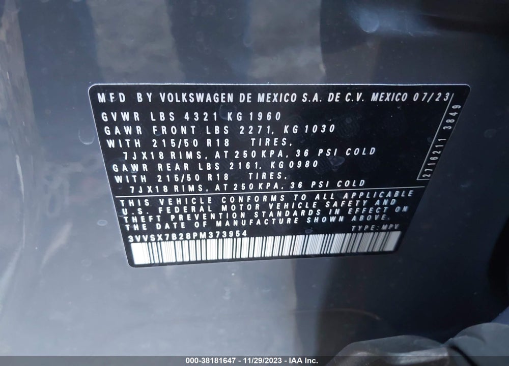 2023 VOLKSWAGEN TAOS 1.5T SE VIN: 3VVSX7B28PM373954