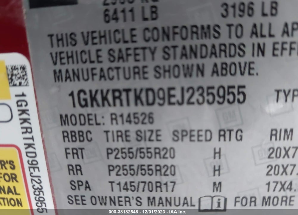 2014 GMC ACADIA DENALI VIN: 1GKKRTKD9EJ235955