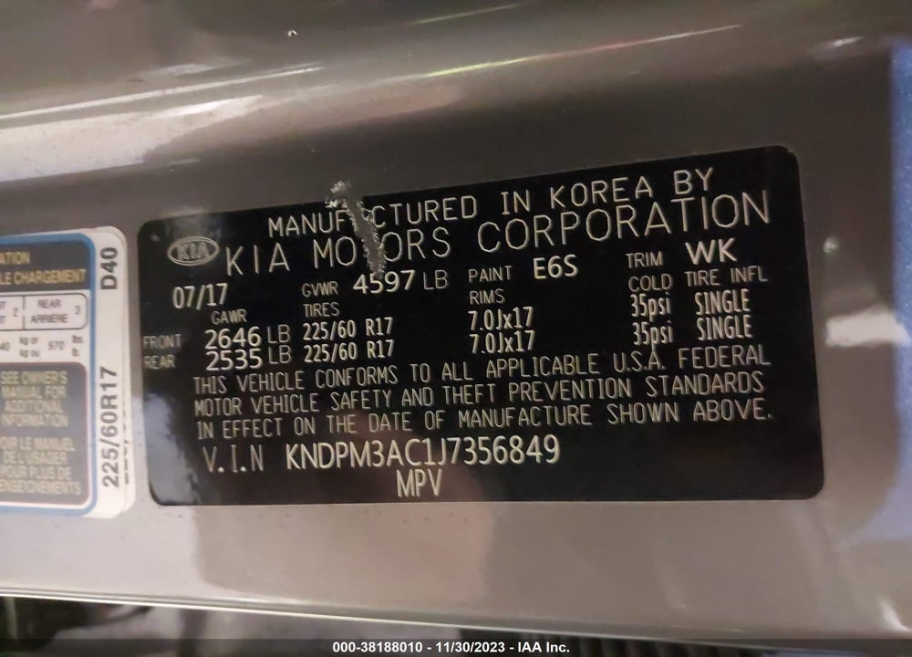 2018 KIA SPORTAGE LX VIN: KNDPM3AC1J7356849