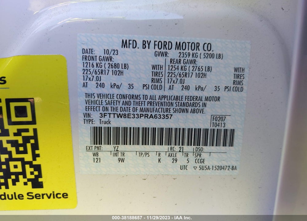 2023 FORD MAVERICK XL VIN: 3FTTW8E33PRA63357