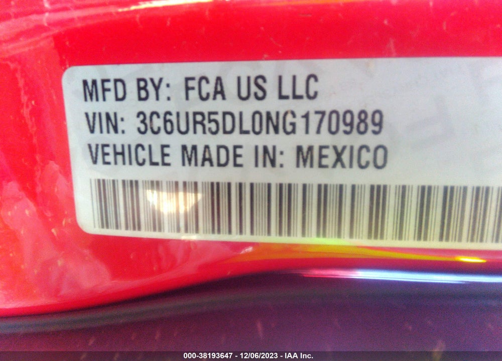 2022 RAM 2500 BIG HORN 4X4 6'4 BOX VIN: 3C6UR5DL0NG170989