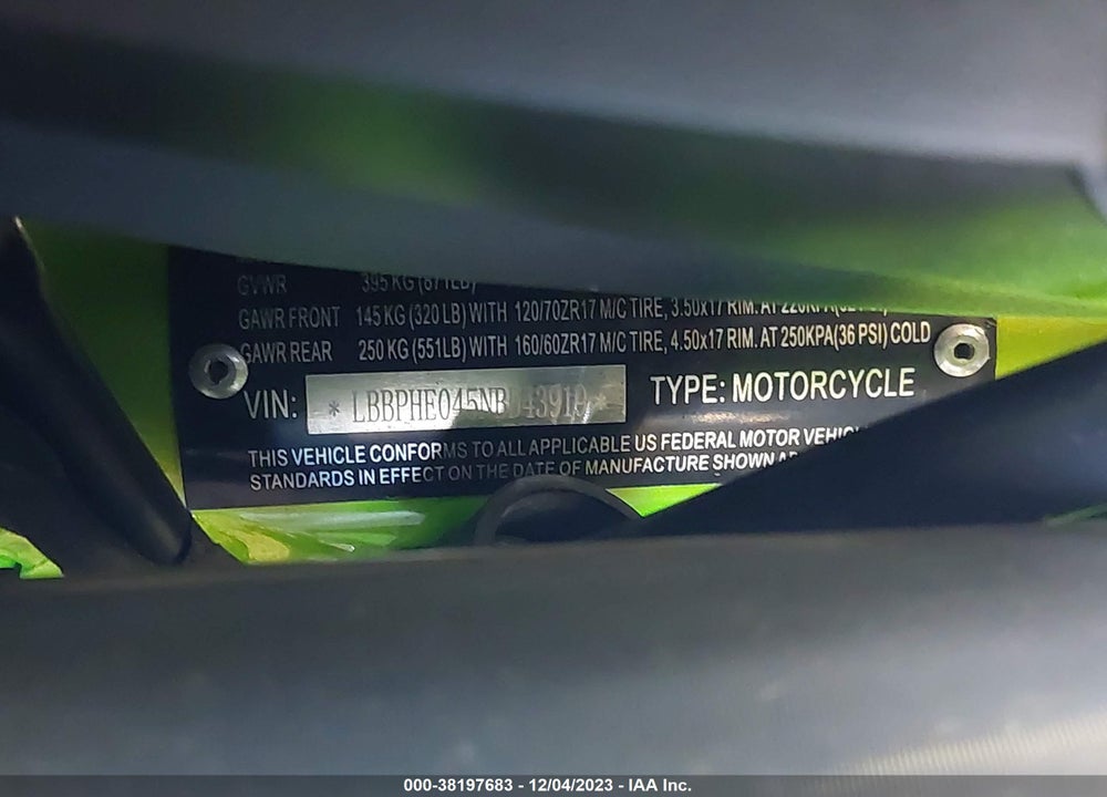 2022 BENELLI 302S VIN: LBBPHE045NBD43919