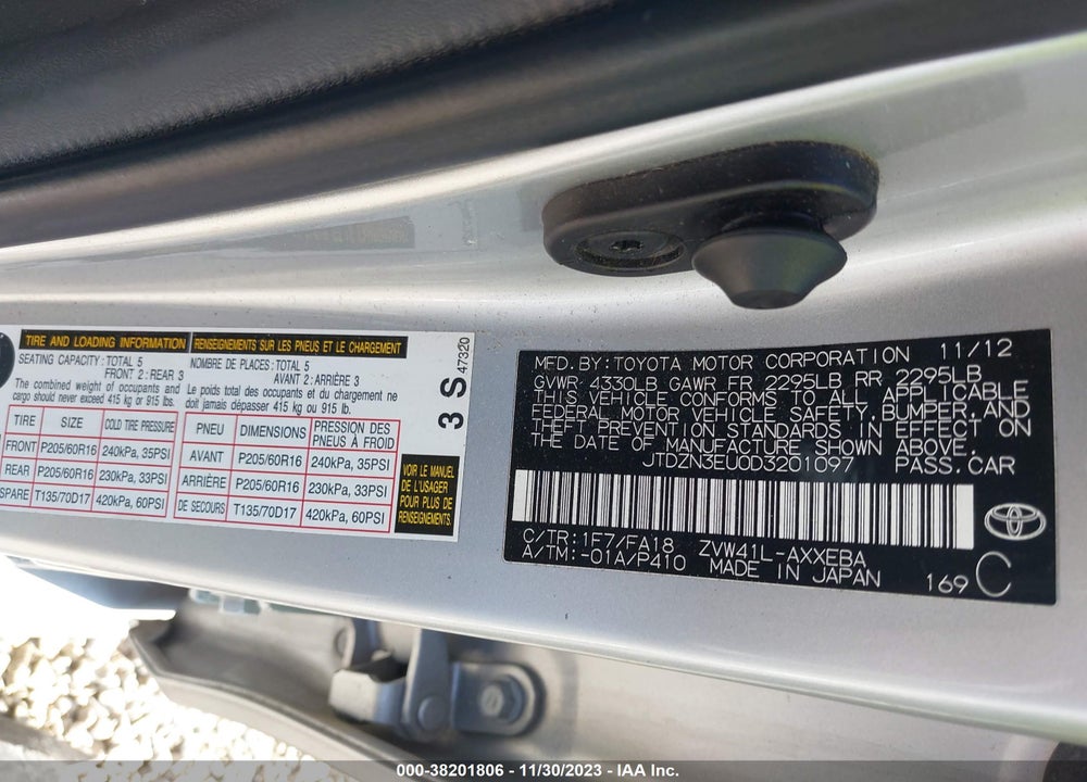 2013 TOYOTA PRIUS V THREE VIN: JTDZN3EU0D3201097