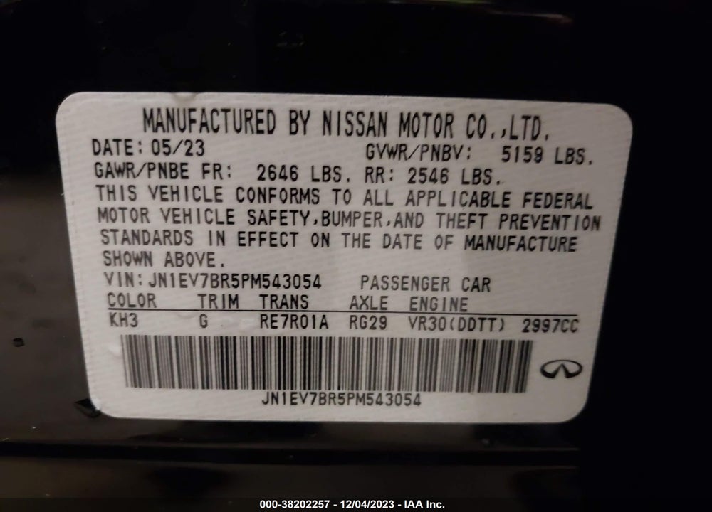2023 INFINITI Q50 LUXE AWD VIN: JN1EV7BR5PM543054