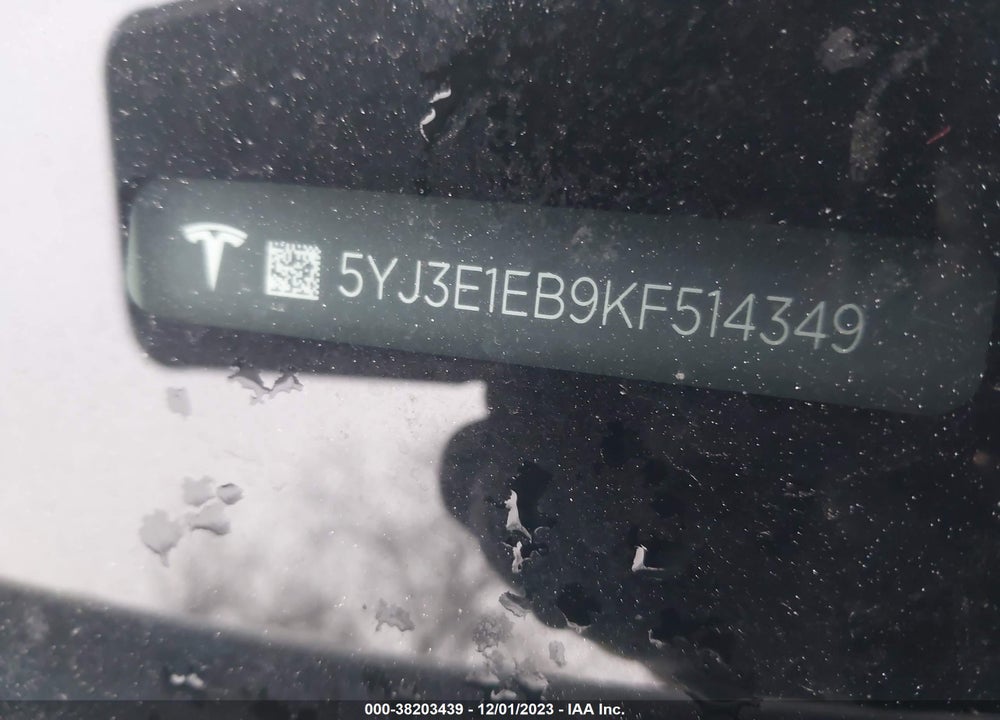 2019 TESLA MODEL 3 VIN: 5YJ3E1EB9KF514349