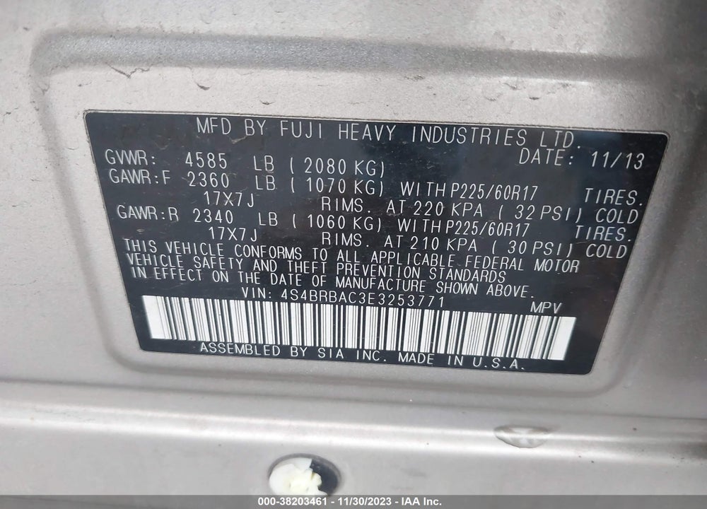 2014 SUBARU OUTBACK 2.5I VIN: 4S4BRBAC3E3253771