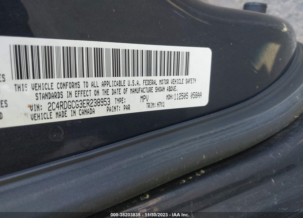 2014 DODGE GRAND CARAVAN SXT VIN: 2C4RDGCG3ER238953