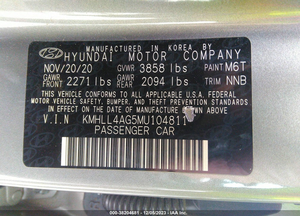 2021 HYUNDAI ELANTRA SE VIN: KMHLL4AG5MU104811