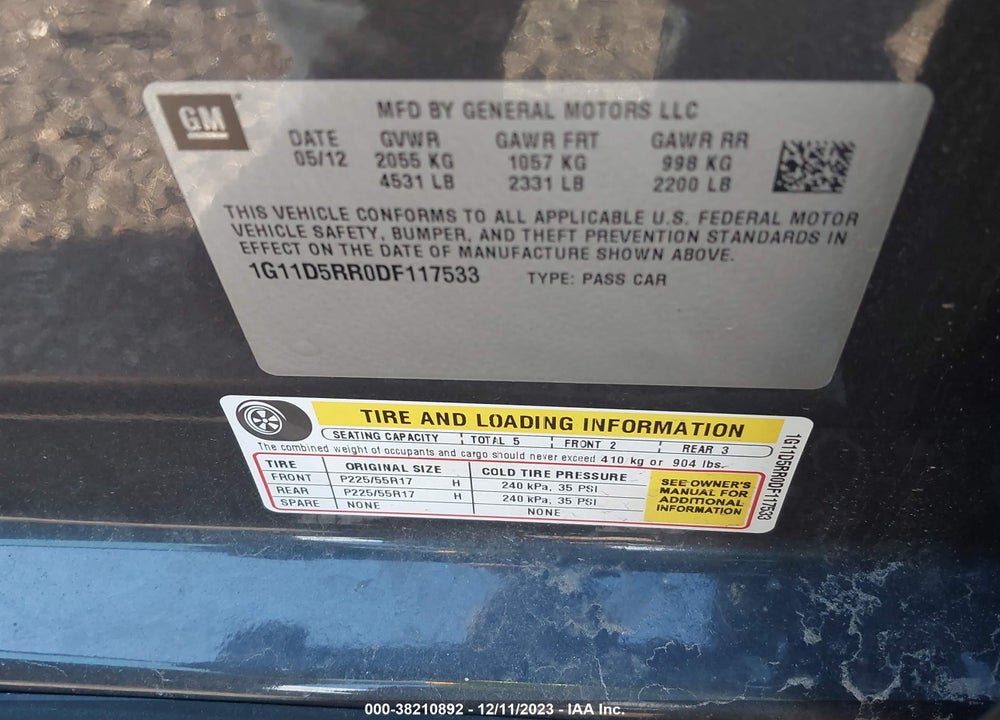 2013 CHEVROLET MALIBU ECO VIN: 1G11D5RR0DF117533