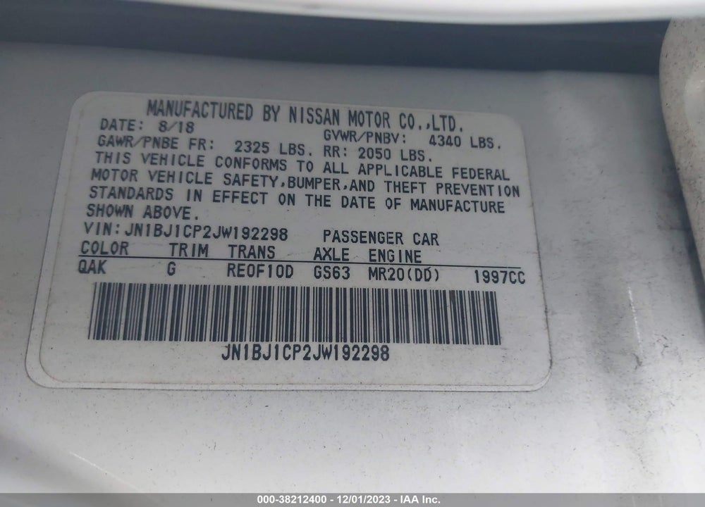 2018 NISSAN ROGUE SPORT S VIN: JN1BJ1CP2JW192298