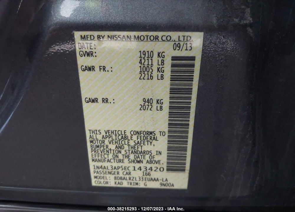 2014 NISSAN ALTIMA 2.5 S VIN: 1N4AL3AP5EC143420