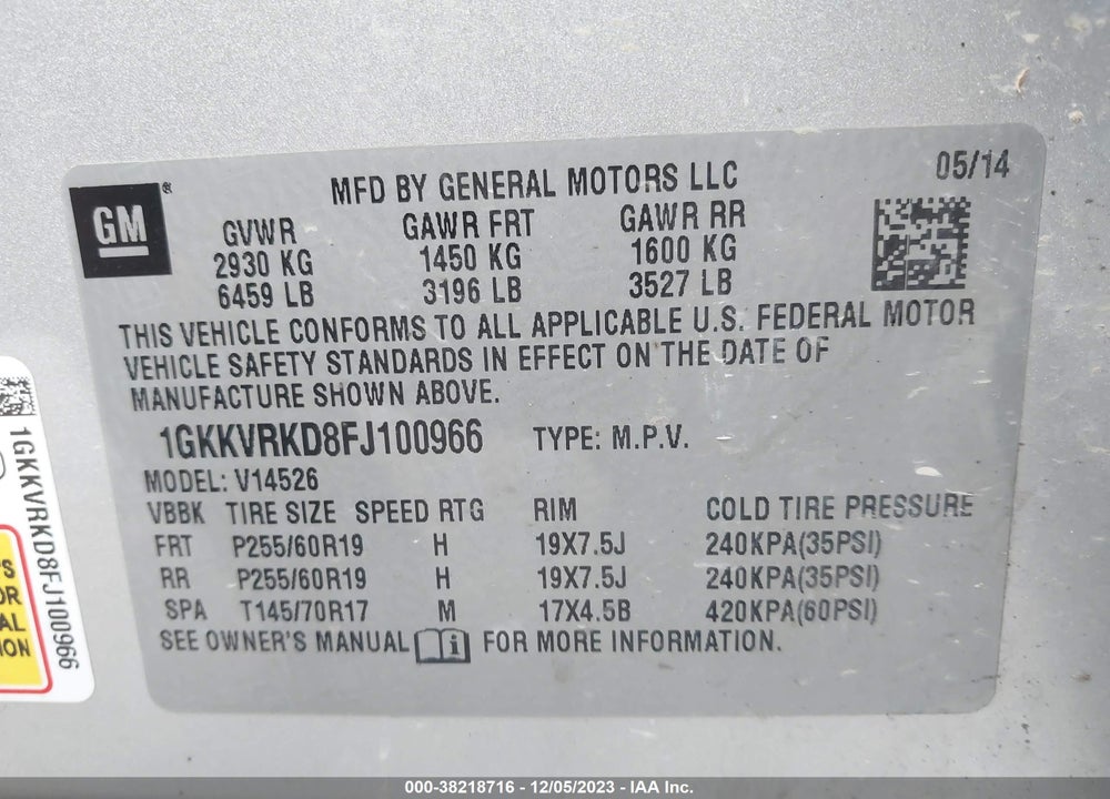 2015 GMC ACADIA SLT-1 VIN: 1GKKVRKD8FJ100966