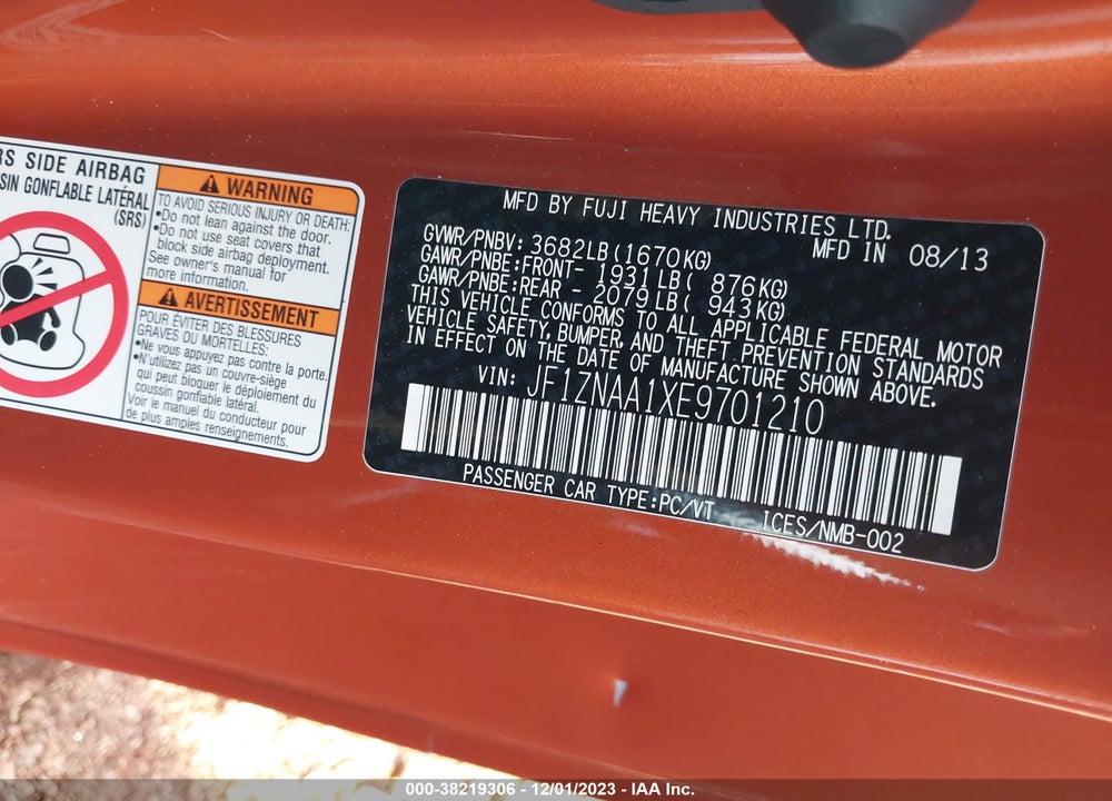 2014 SCION FR-S VIN: JF1ZNAA1XE9701210