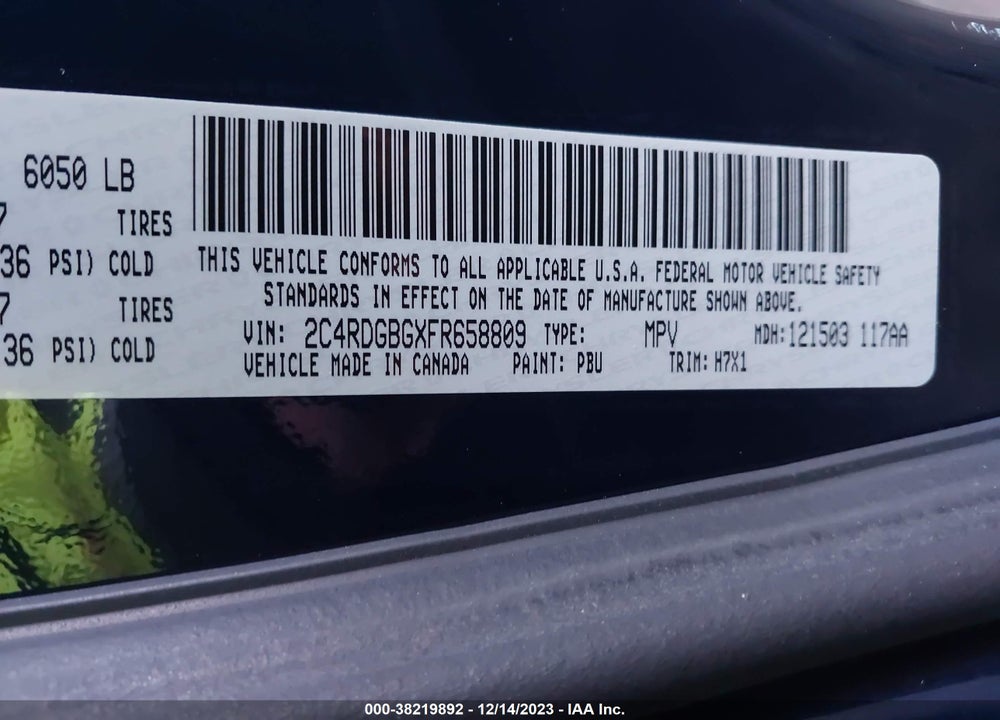 2015 DODGE GRAND CARAVAN AVP/SE VIN: 2C4RDGBGXFR658809