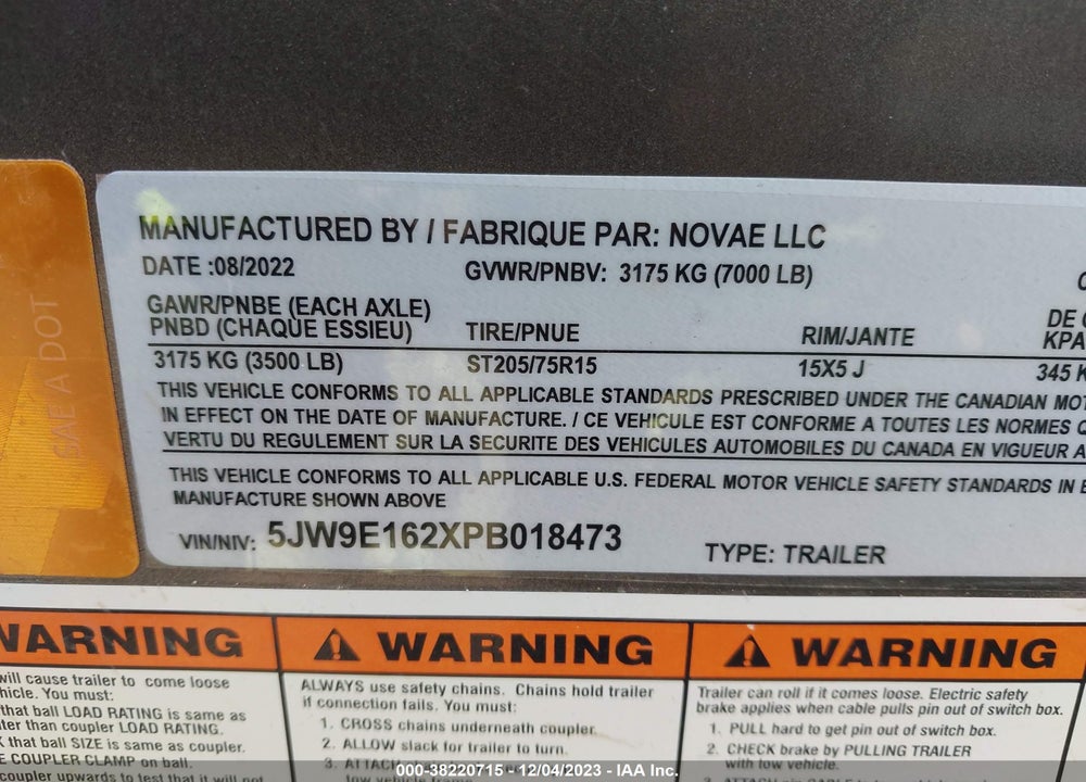 2023 FORMULA TRAILERS OTHER VIN: 5JW9E162XPB018473