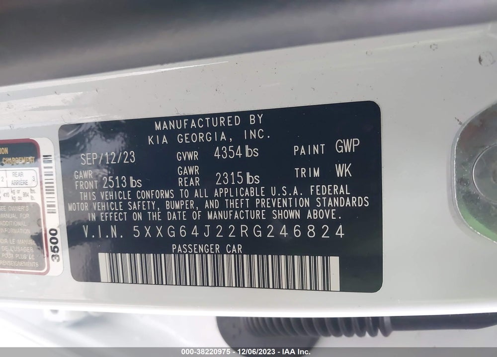2024 KIA K5 GT LINE VIN: 5XXG64J22RG246824