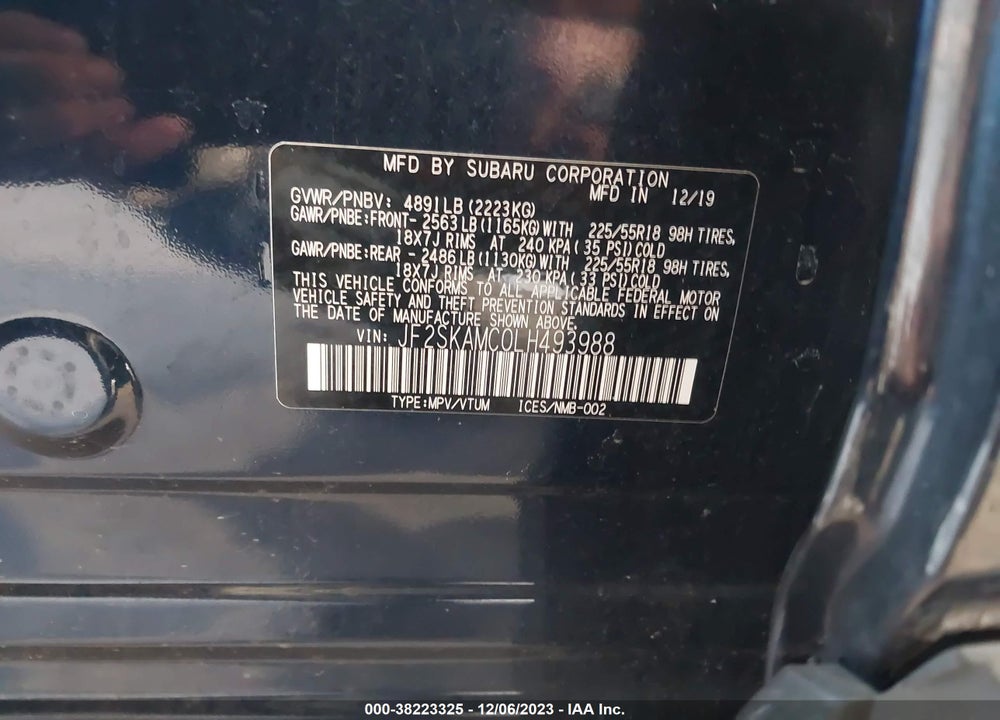 2020 SUBARU FORESTER SPORT VIN: JF2SKAMC0LH493988