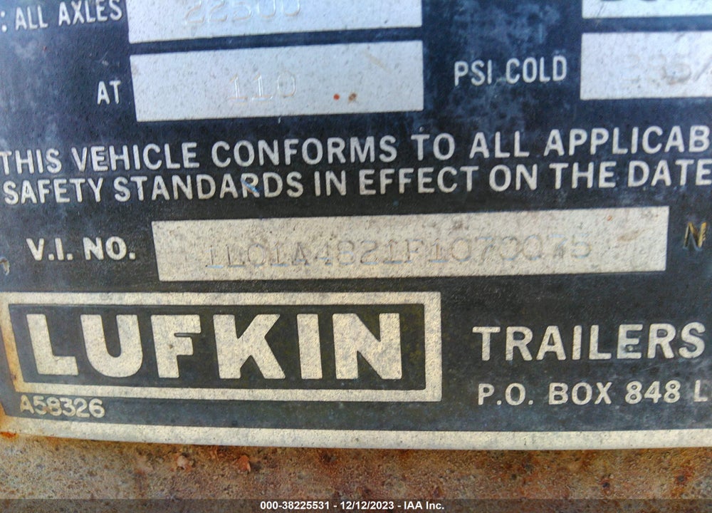 1985 LUFKIN INDUSTRIES --- VIN: 1L01A4821F1070075