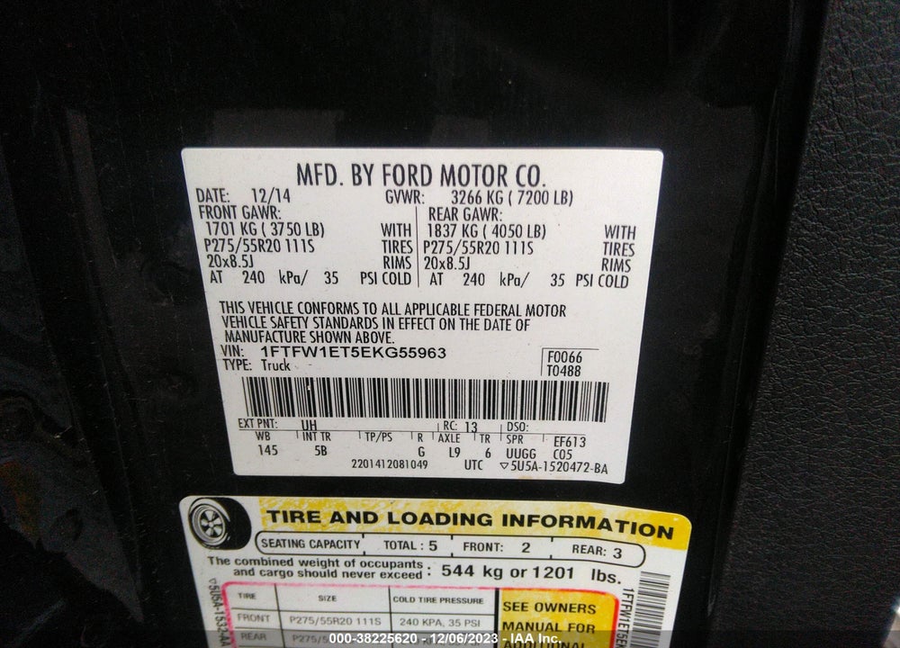 2014 FORD F-150 FX4 VIN: 1FTFW1ET5EKG55963