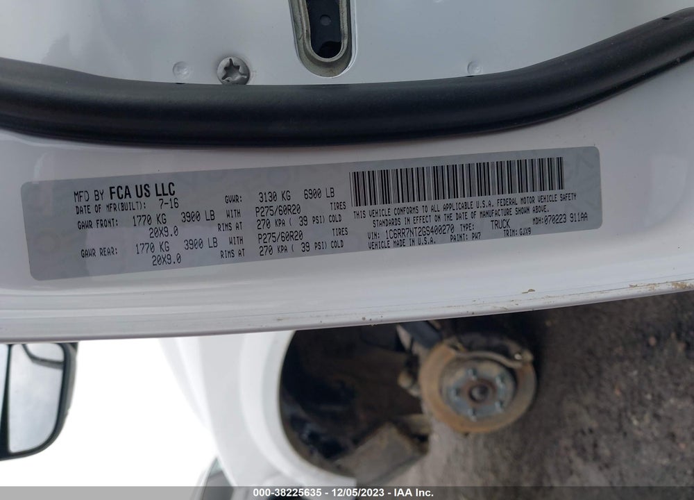 2016 RAM 1500 LAIE VIN: 1C6RR7NT2GS400270