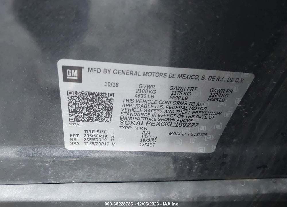 2019 GMC TERRAIN SLT VIN: 3GKALPEX6KL199222