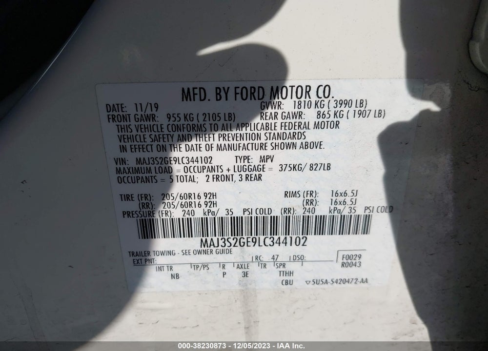 2020 FORD ECOSPORT SE VIN: MAJ3S2GE9LC344102