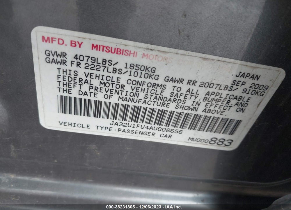 2010 MITSUBISHI LANCER DE VIN: JA32U1FU4AU008656