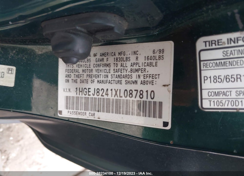 1999 HONDA CIVIC EX VIN: 1HGEJ8241XL087810